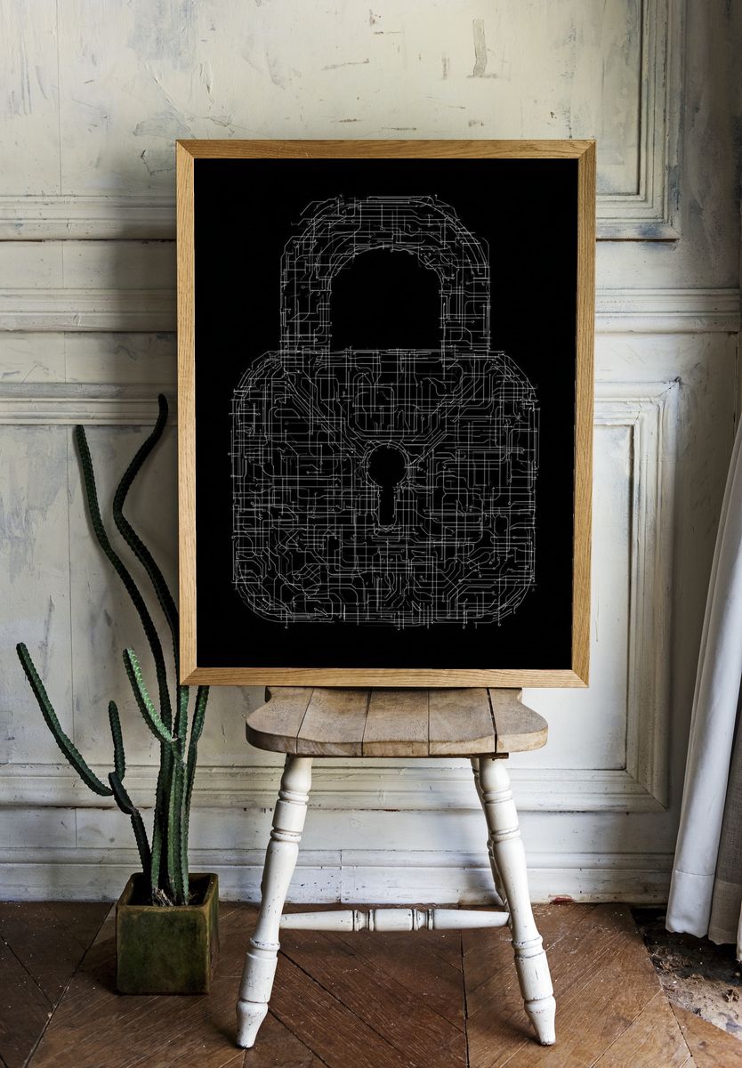Circuit Lock Minimalist Print. room preview