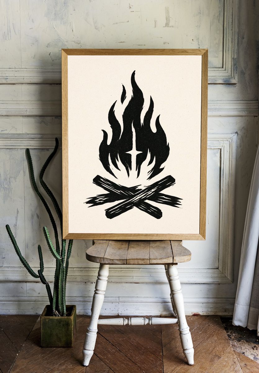 Campfire Minimalist Print. — room view 1