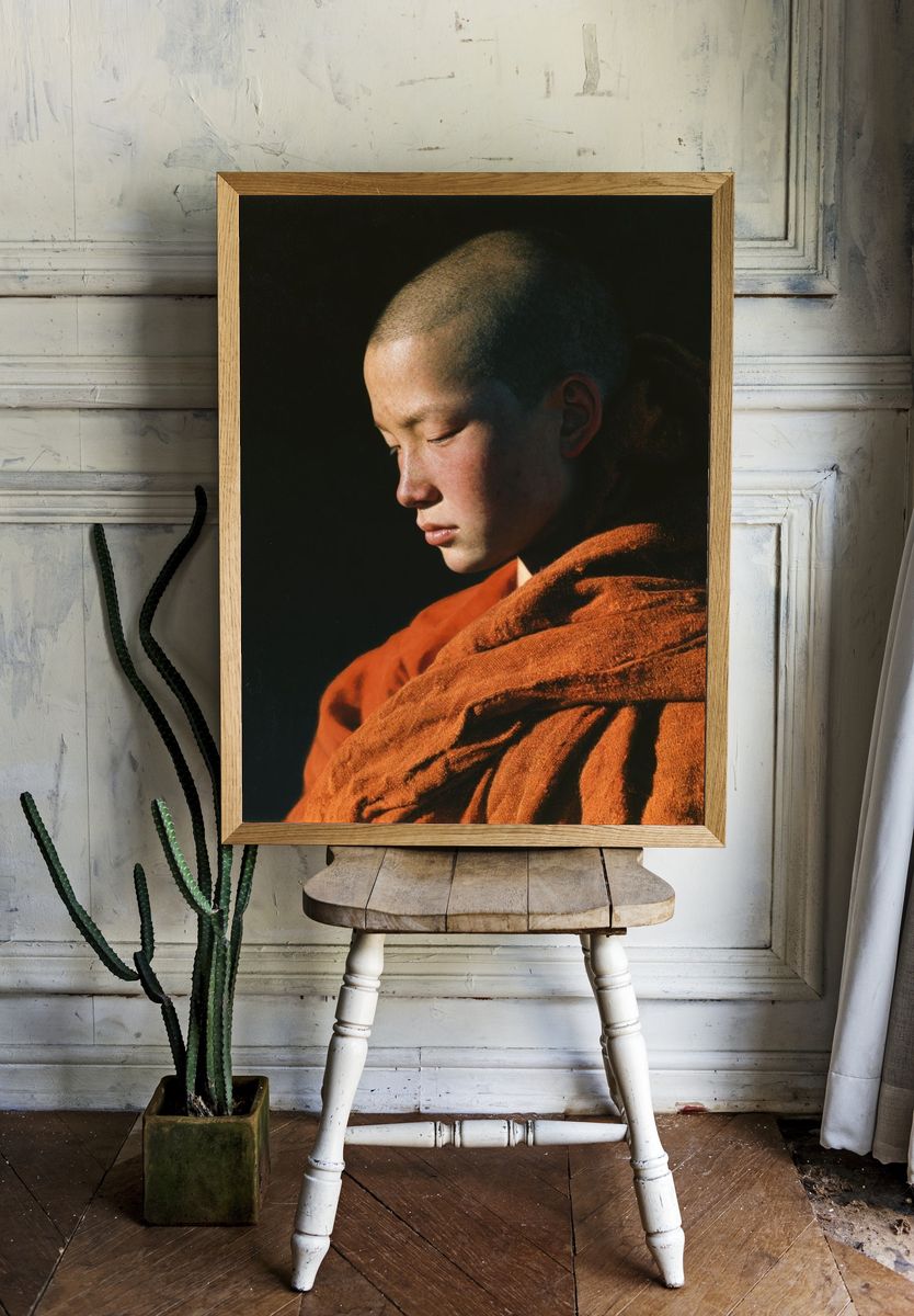 Meditative Monk Portrait Print. room preview