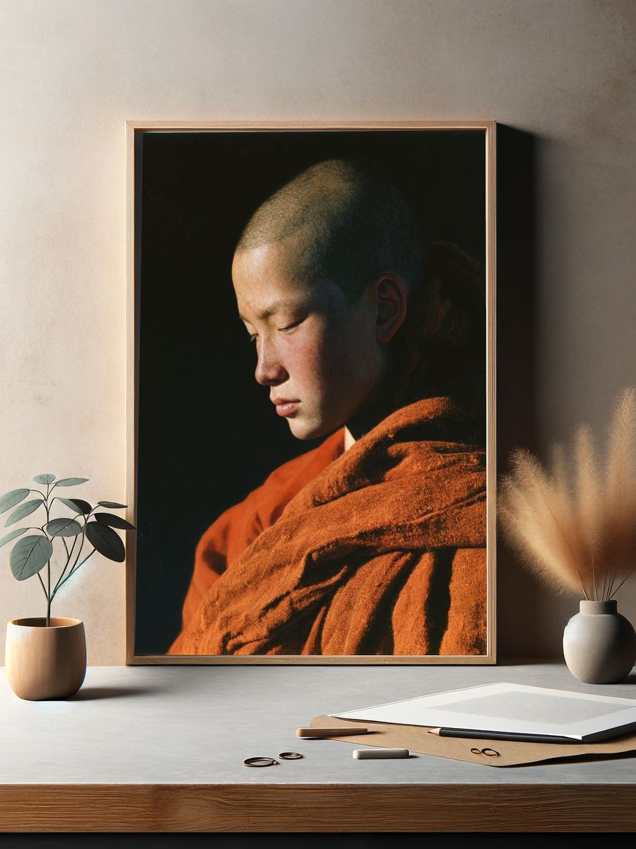 Meditative Monk Portrait Print. — room view 2