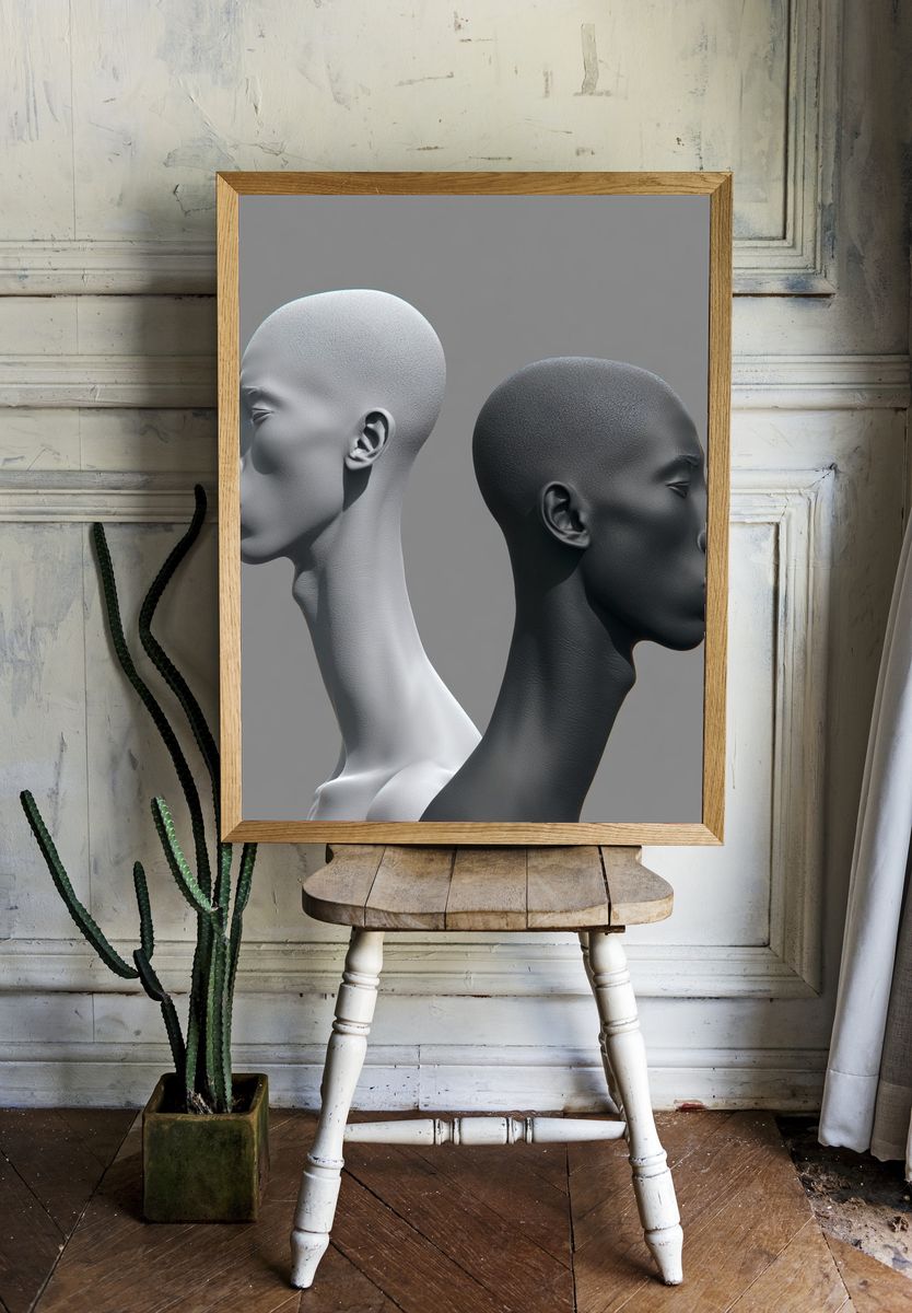 Dual Profile Heads Minimalist Print. — room view 1