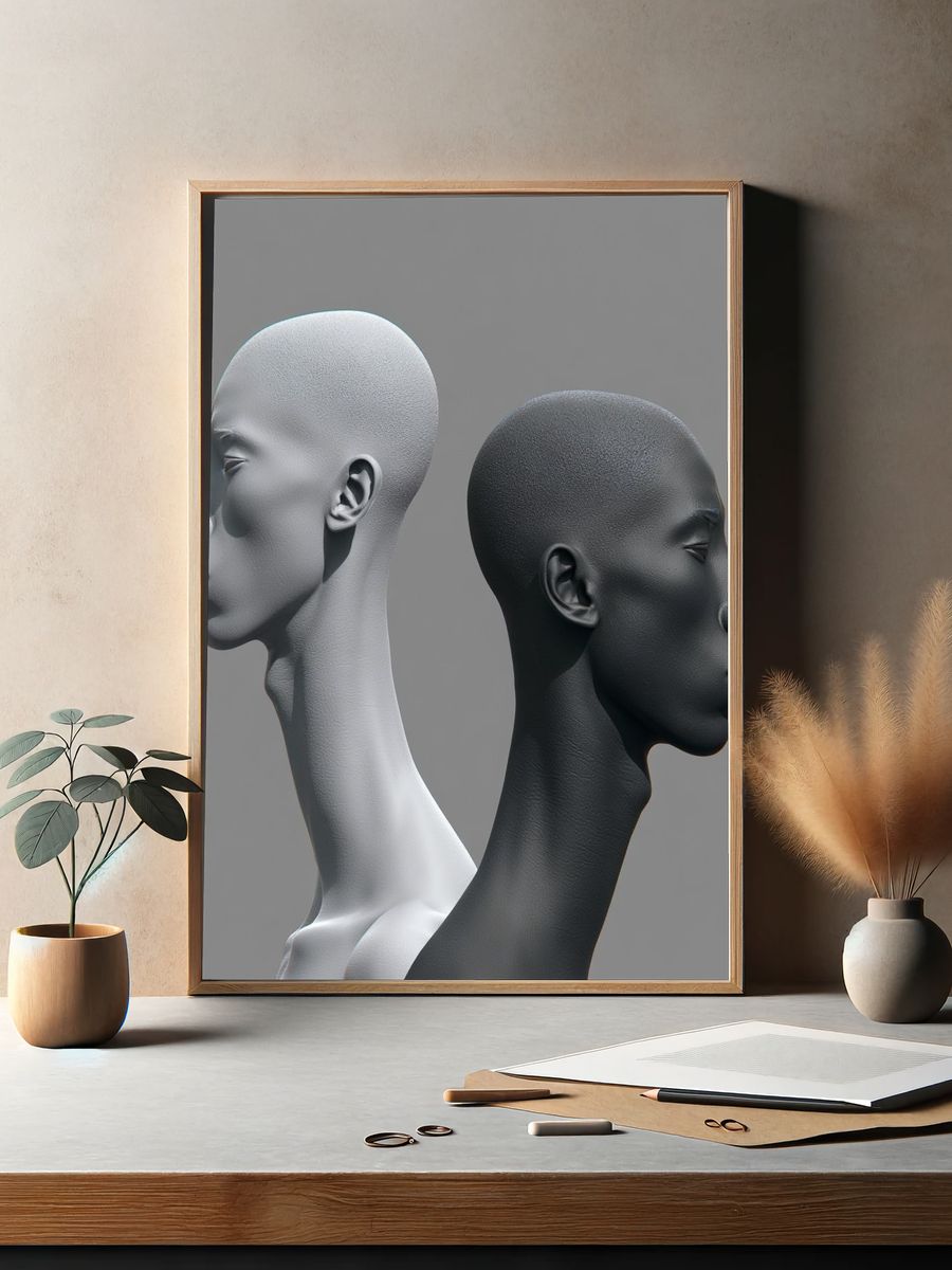 Dual Profile Heads Minimalist Print. — room view 2