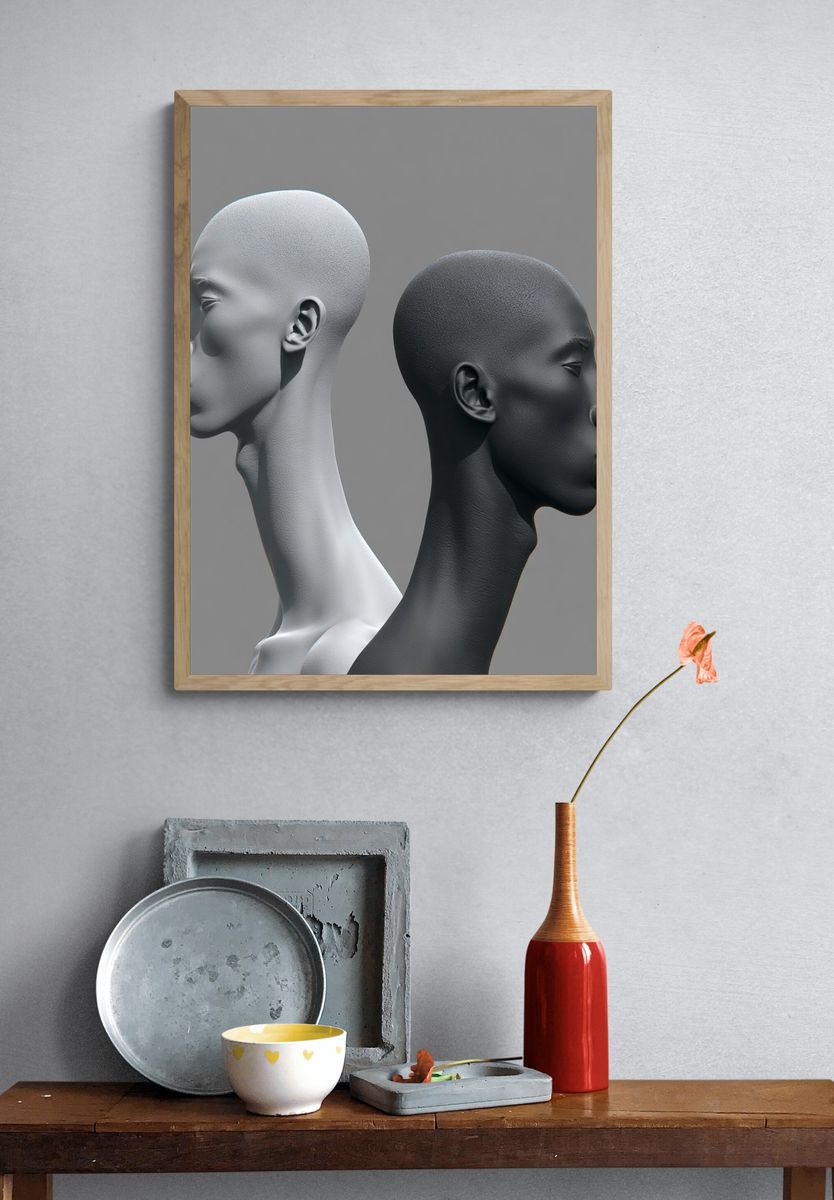 Dual Profile Heads Minimalist Print. — room view 3