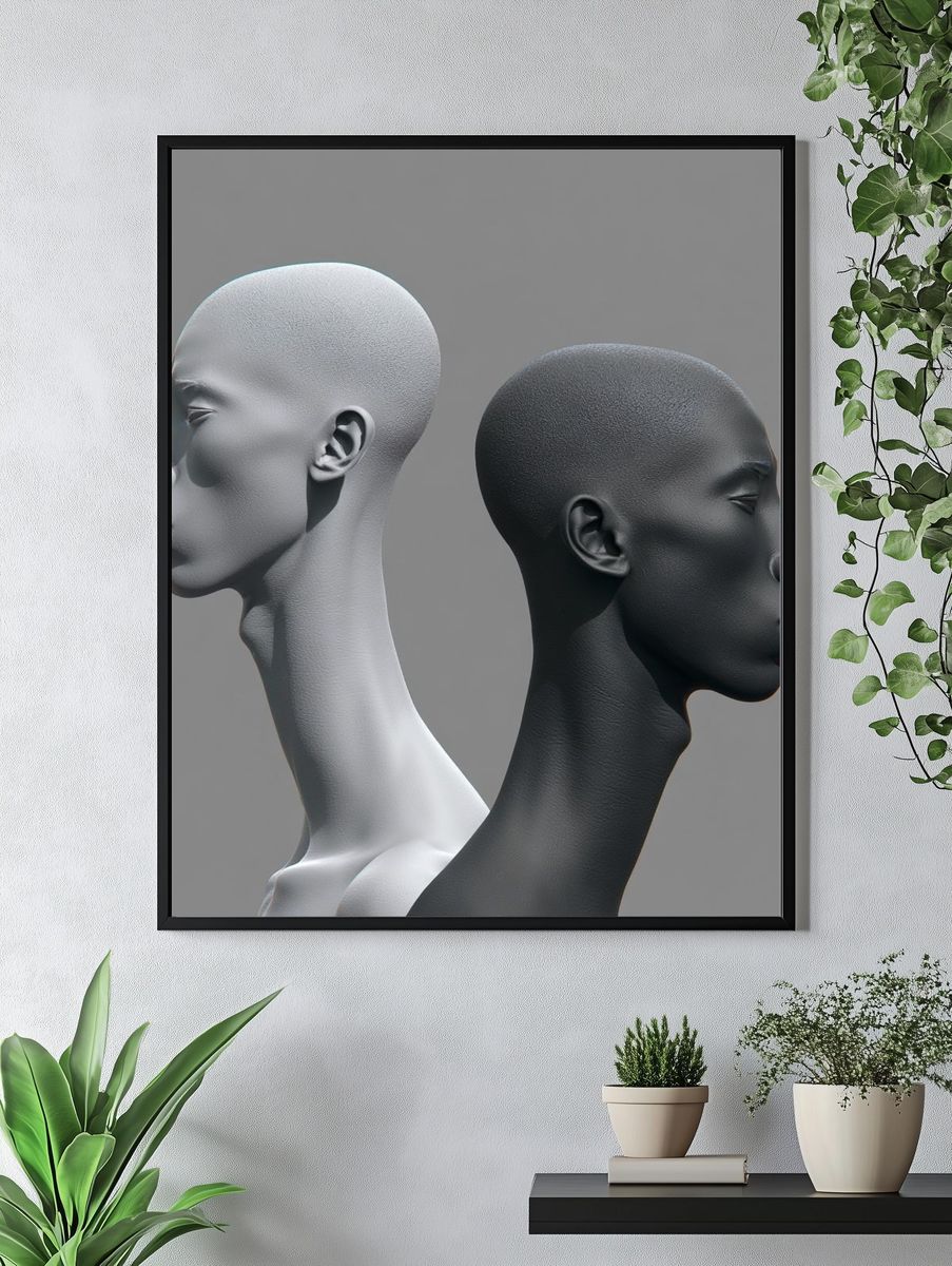 Dual Profile Heads Minimalist Print. — room view 4