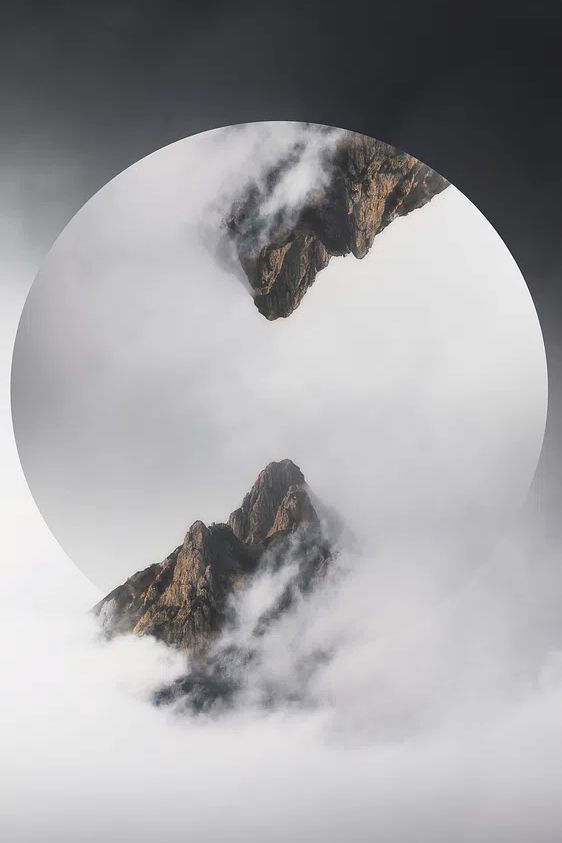 Mountain Peaks in Fog — Minimalist Print. poster detail