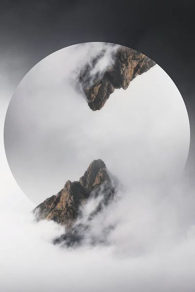Mountain Peaks in Fog — Minimalist Print. poster print