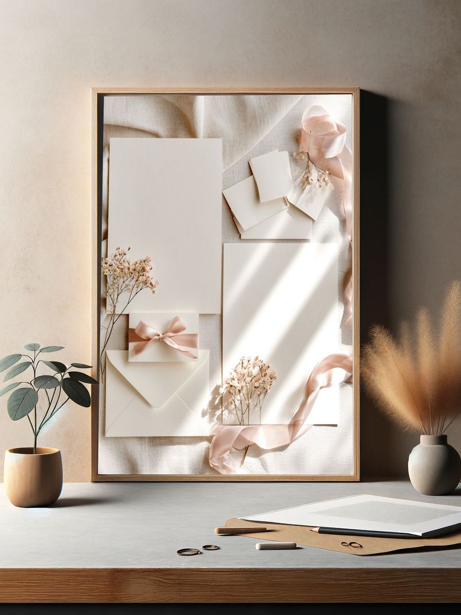 Soft Blush Stationery Still Life Poster. — room view 2