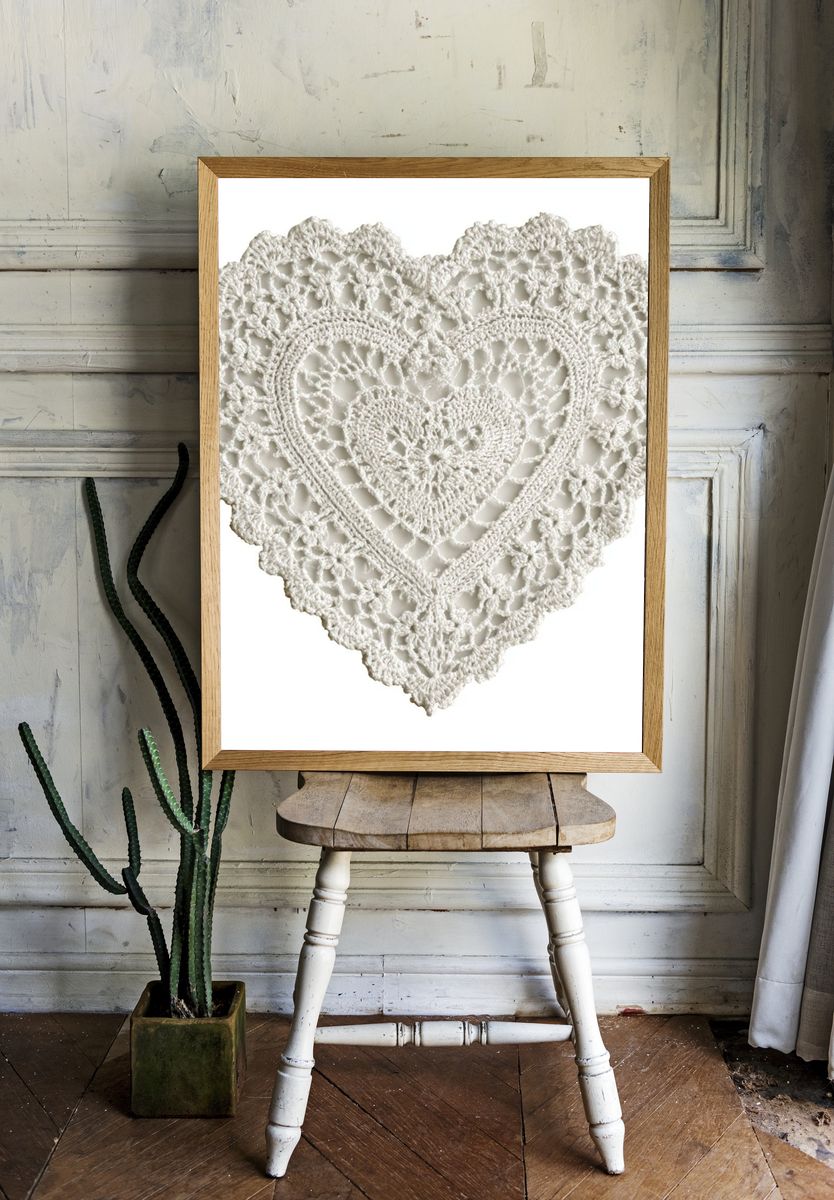 Crochet Heart Minimalist Print. room preview