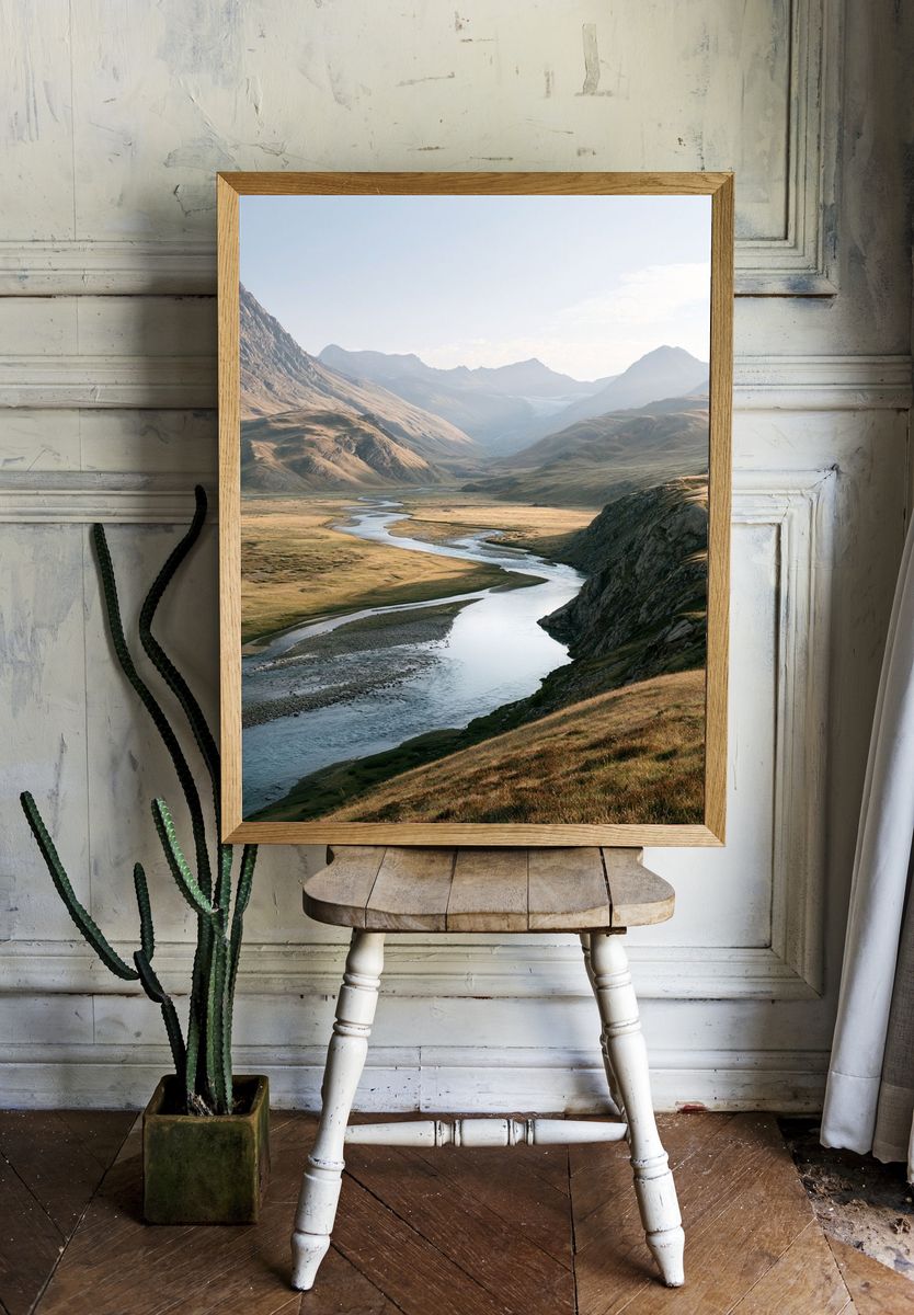 Mountain River Valley Photography Poster. — room view 1