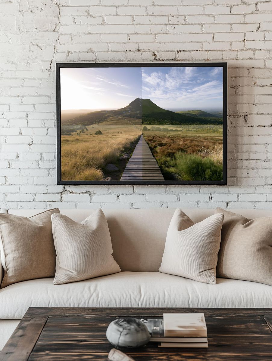 Misty Mountain Boardwalk Photography Print. room preview