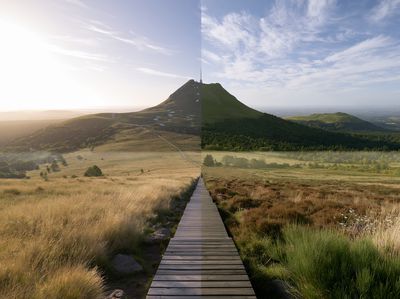 Misty Mountain Boardwalk Photography Print. poster