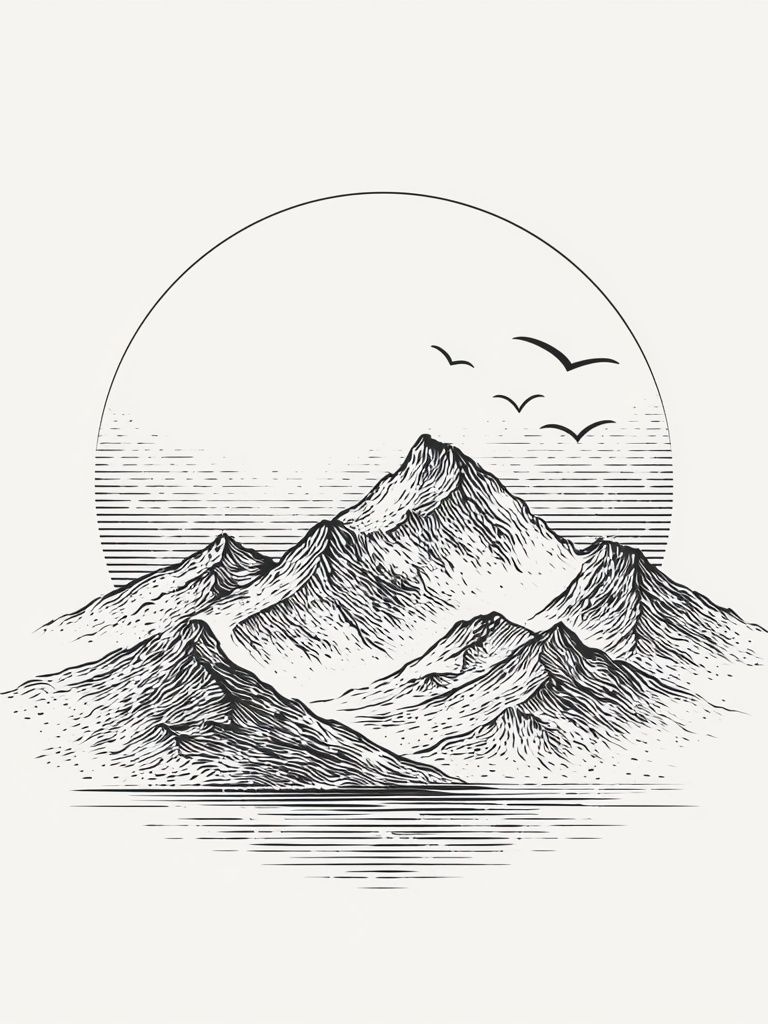 Mountain Landscape Line Art Poster. poster detail