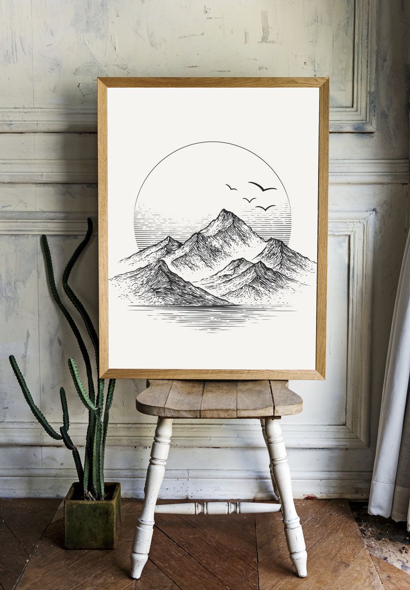 Mountain Landscape Line Art Poster. room preview