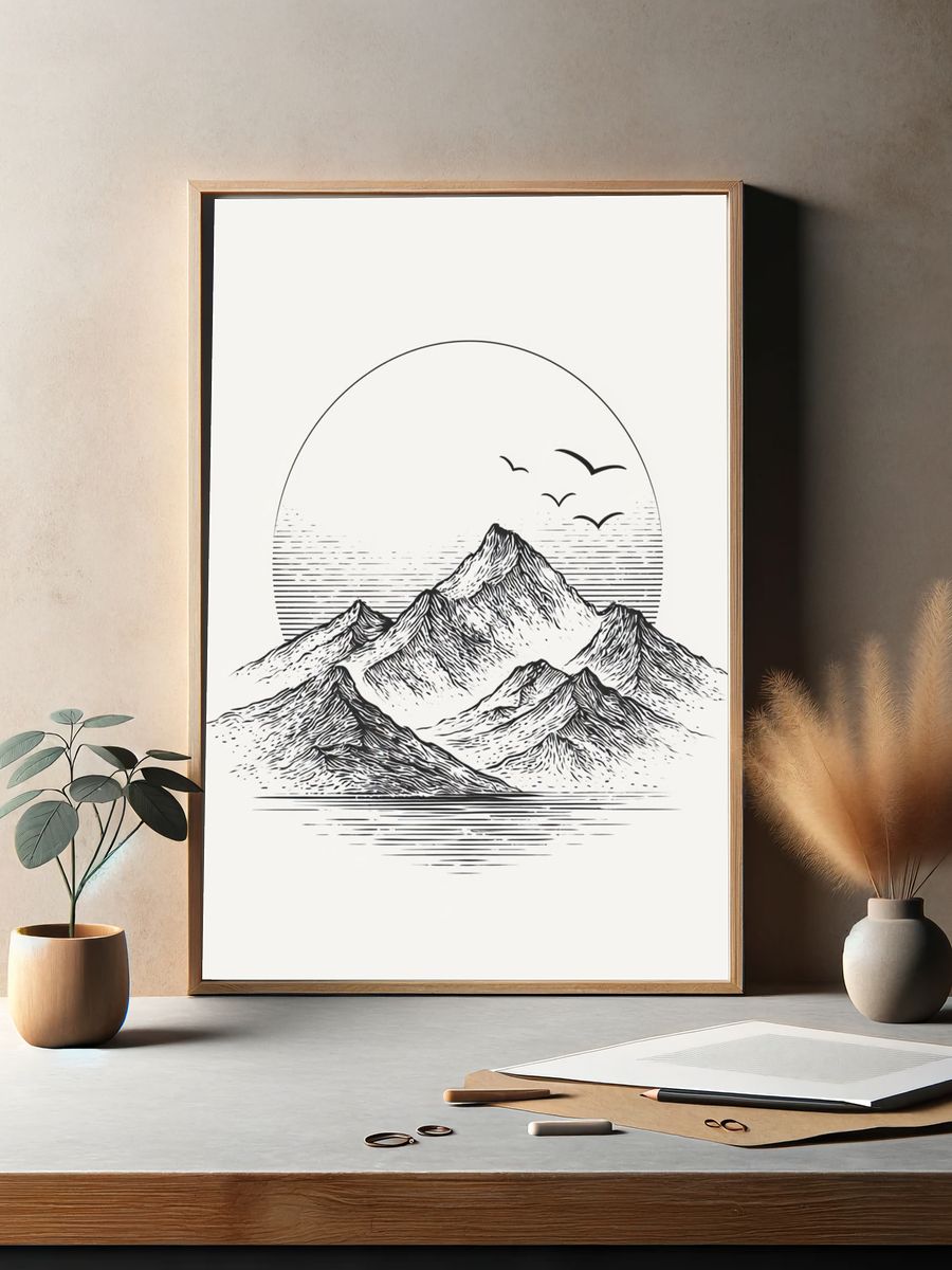 Mountain Landscape Line Art Poster. — room view 2