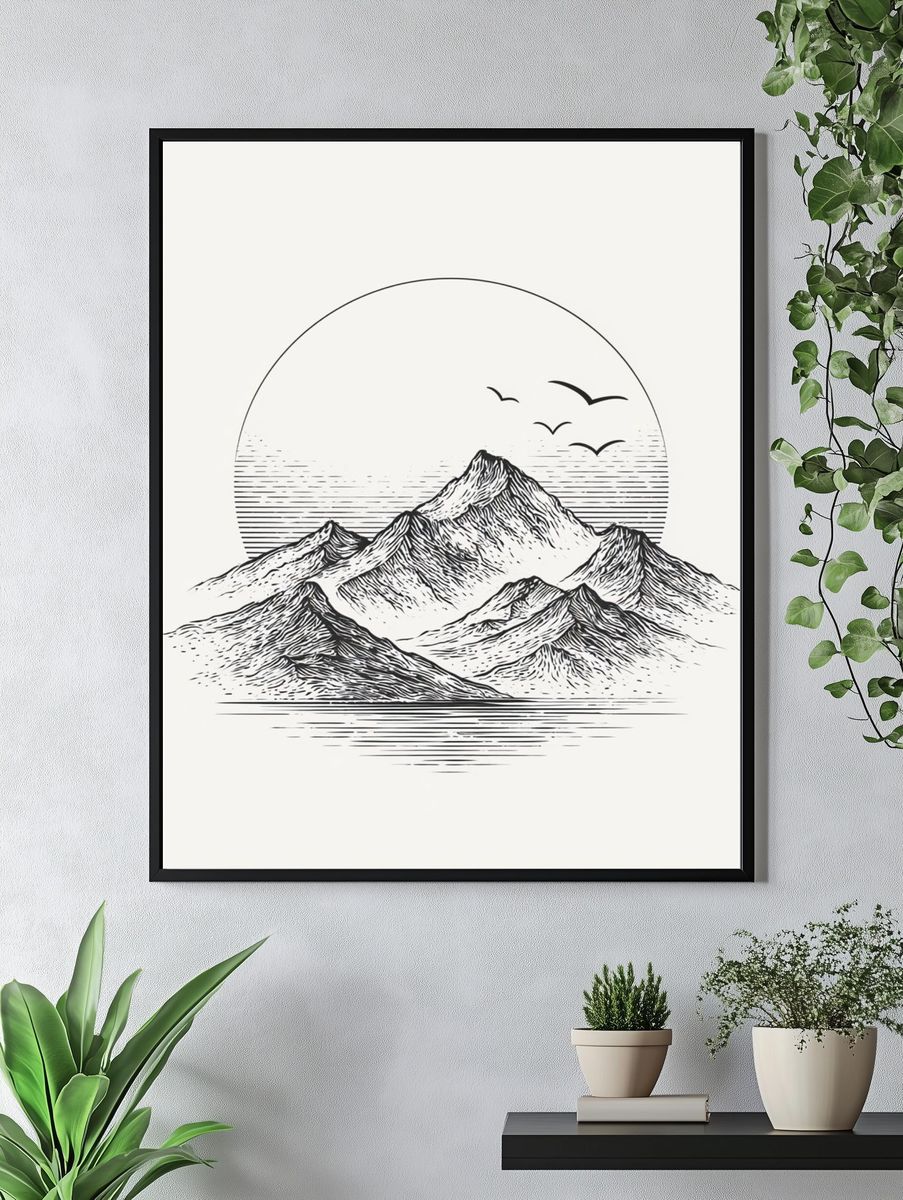 Mountain Landscape Line Art Poster. — room view 4