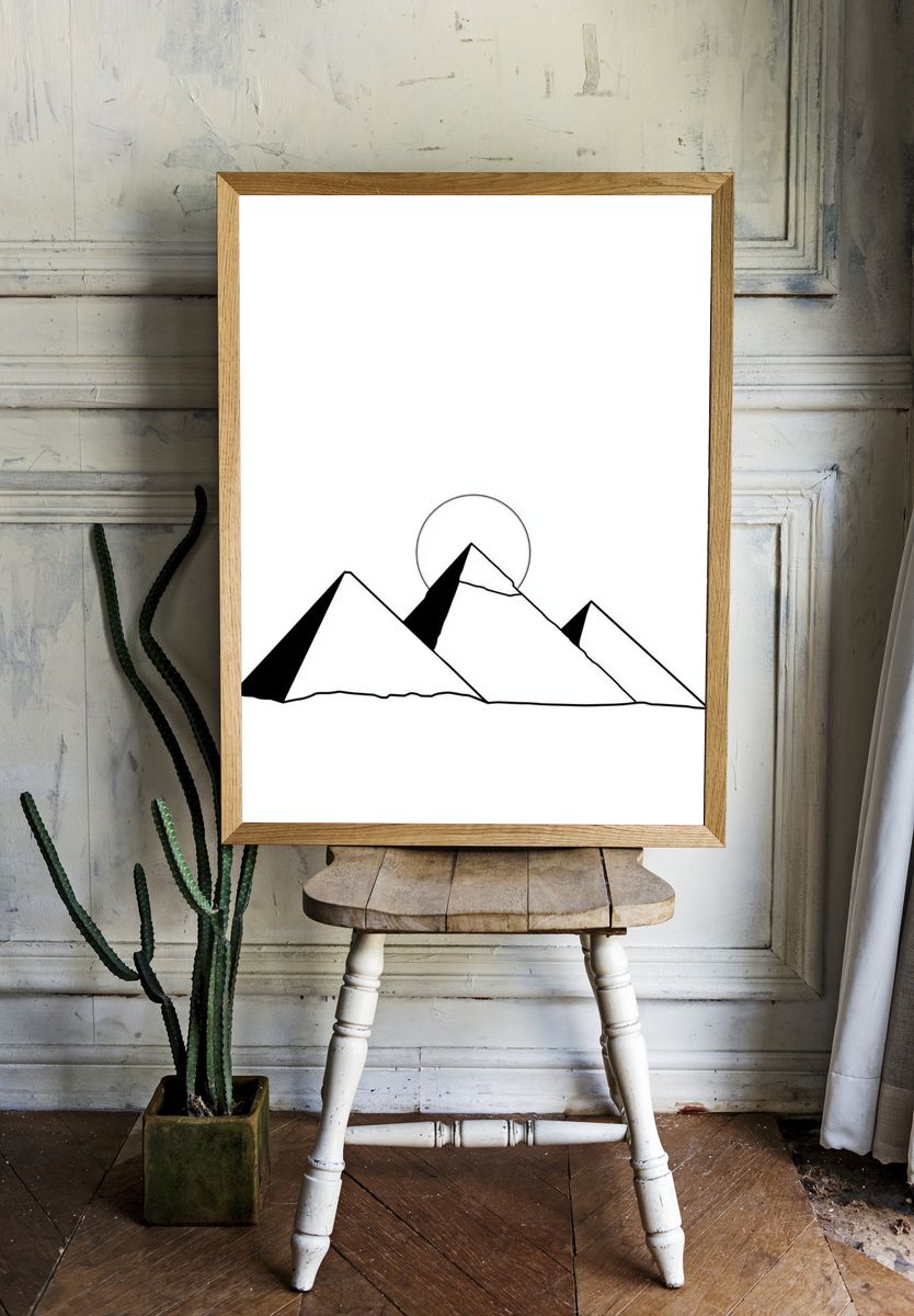 Minimal Mountain Line Art Poster. — room view 1