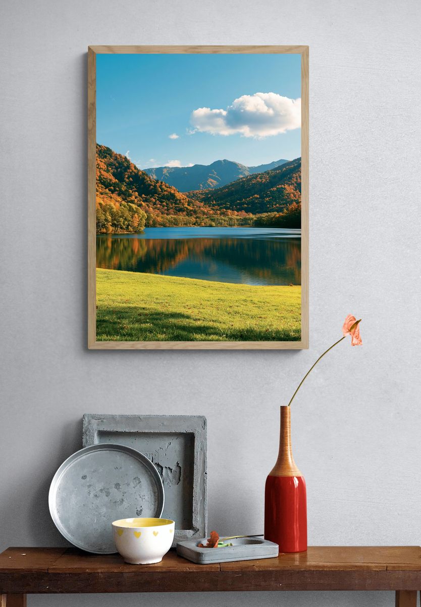 Autumn Mountain Lake Photography Poster. — room view 3