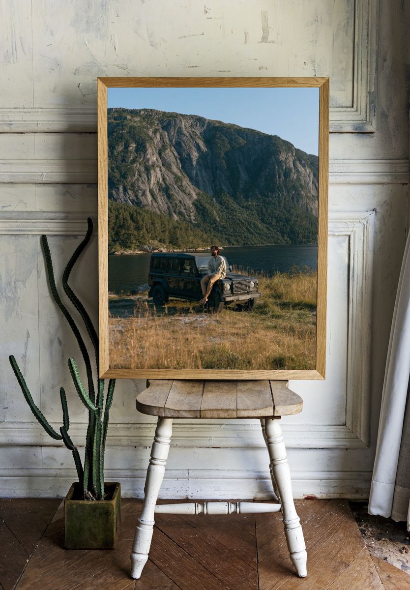 Mountain Lake Land Rover Photography Poster. — room view 1