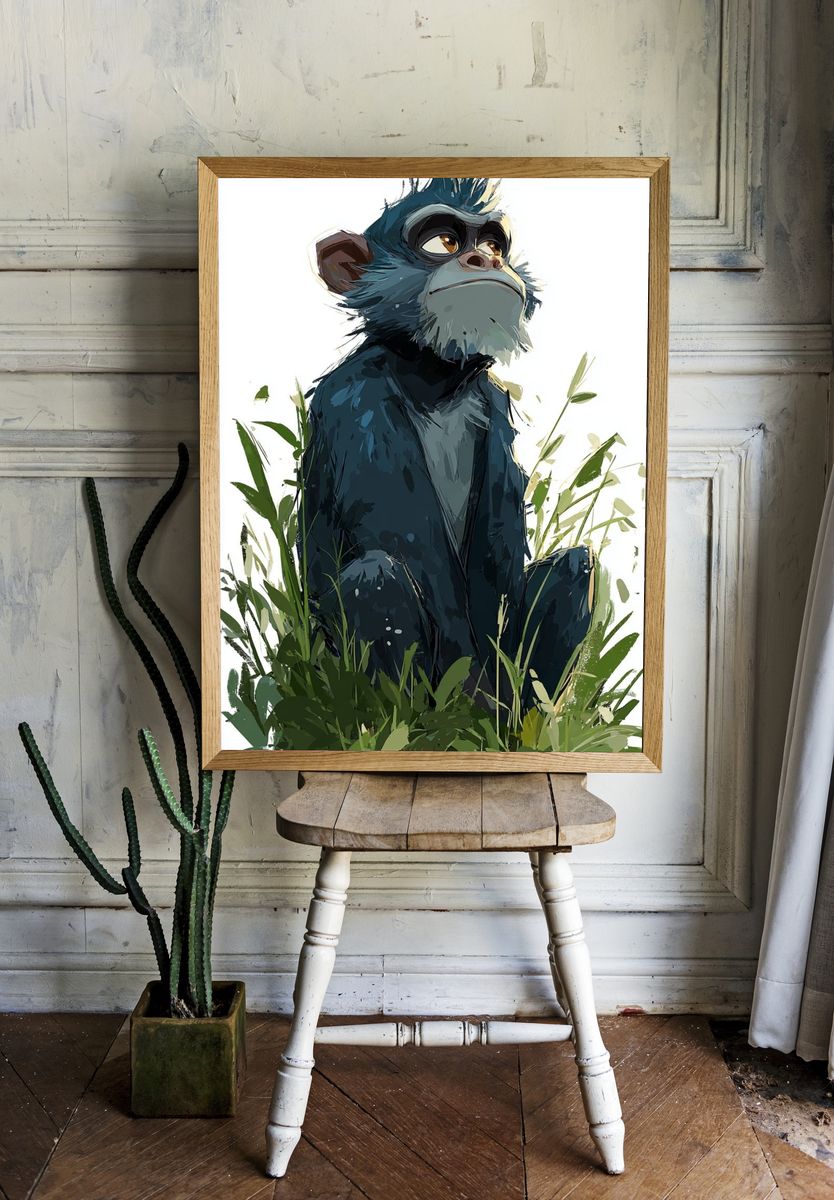 Thoughtful Monkey — Illustration Print room preview