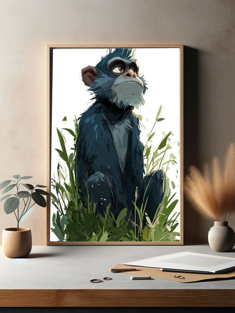 Thoughtful Monkey — Illustration Print. — room view 2