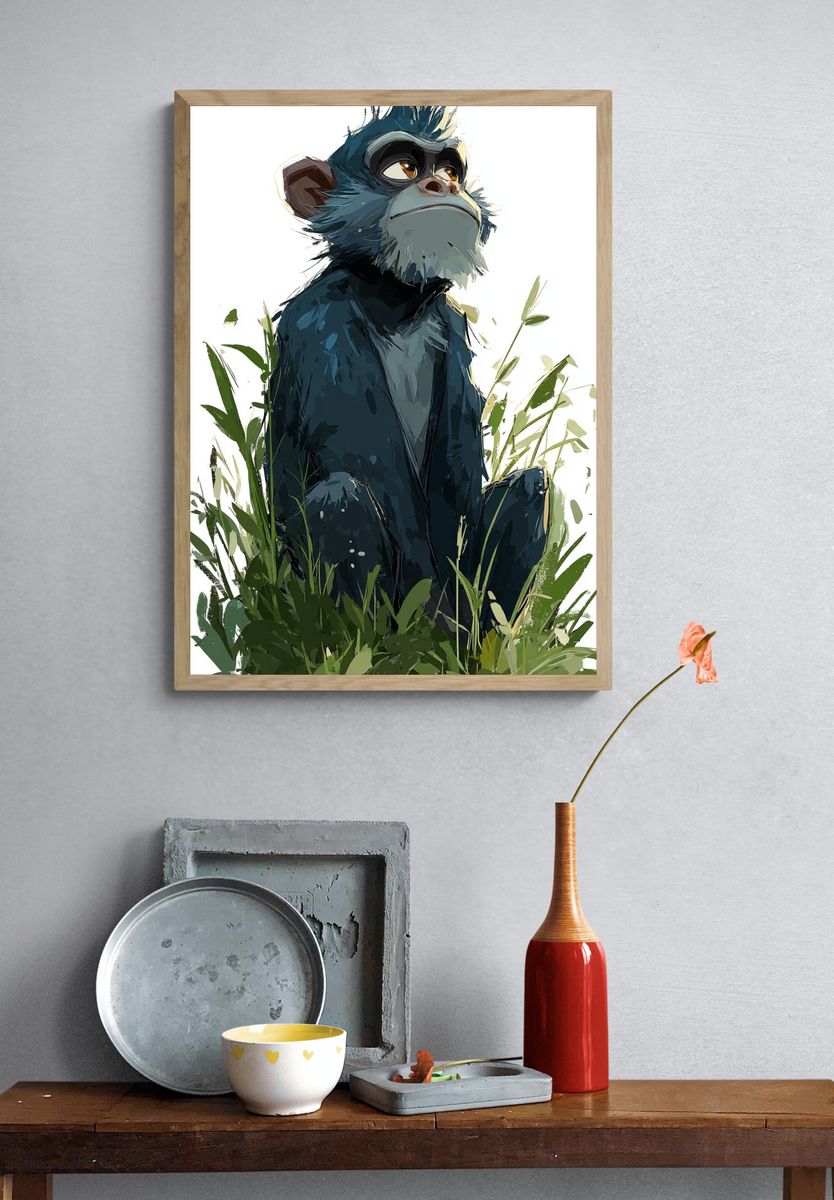 Thoughtful Monkey — Illustration Print. — room view 3