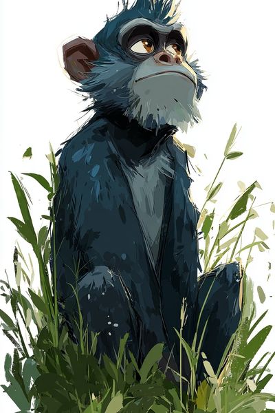 Thoughtful Monkey — Illustration Print. poster