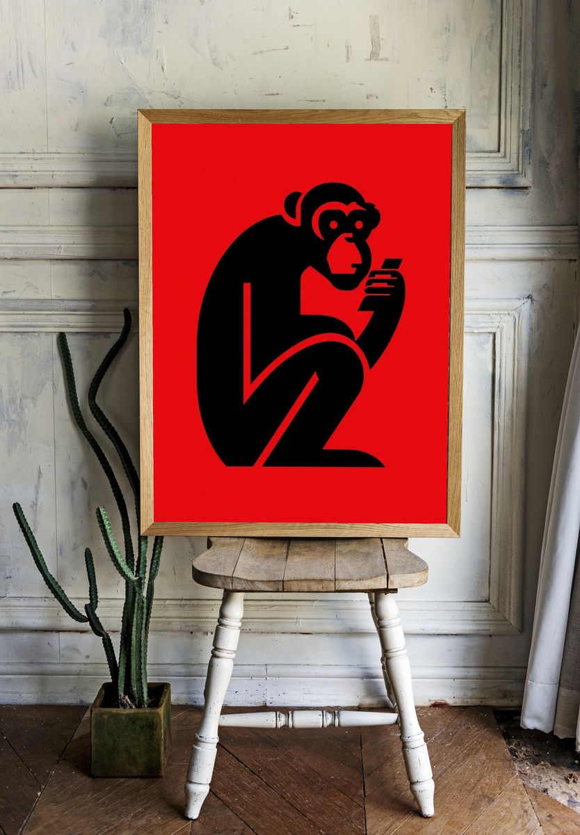 Monkey Silhouette Typography Poster. room preview
