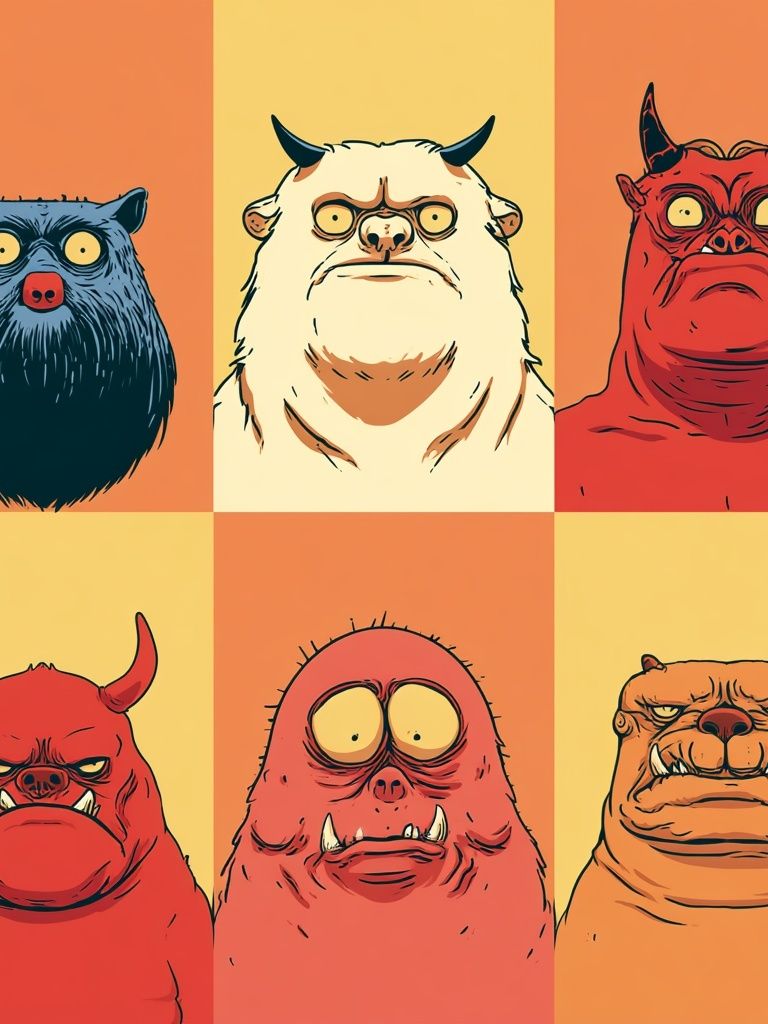 Monster Faces Illustration Poster. poster detail