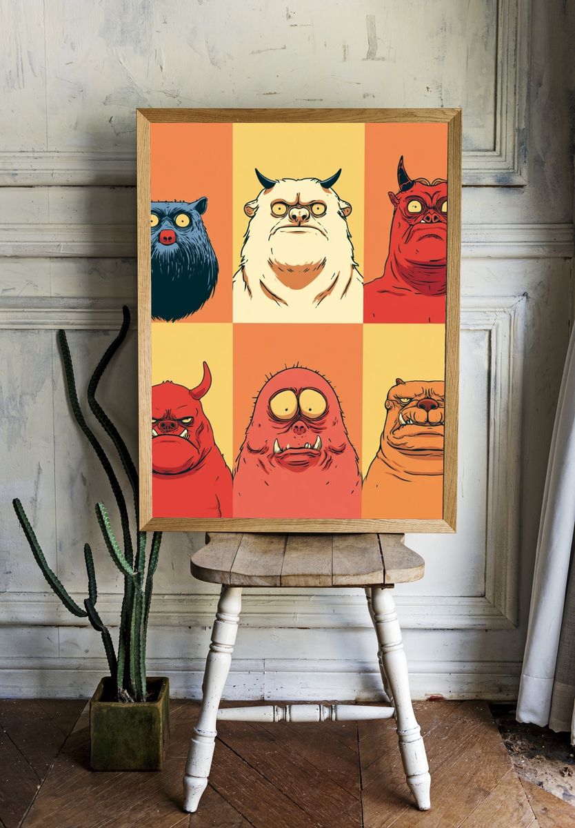 Monster Faces Illustration Poster. — room view 1