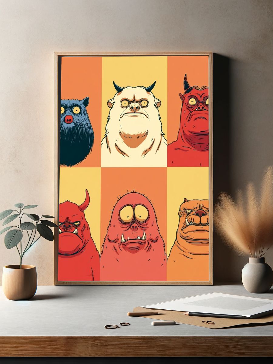 Monster Faces Illustration Poster. — room view 2