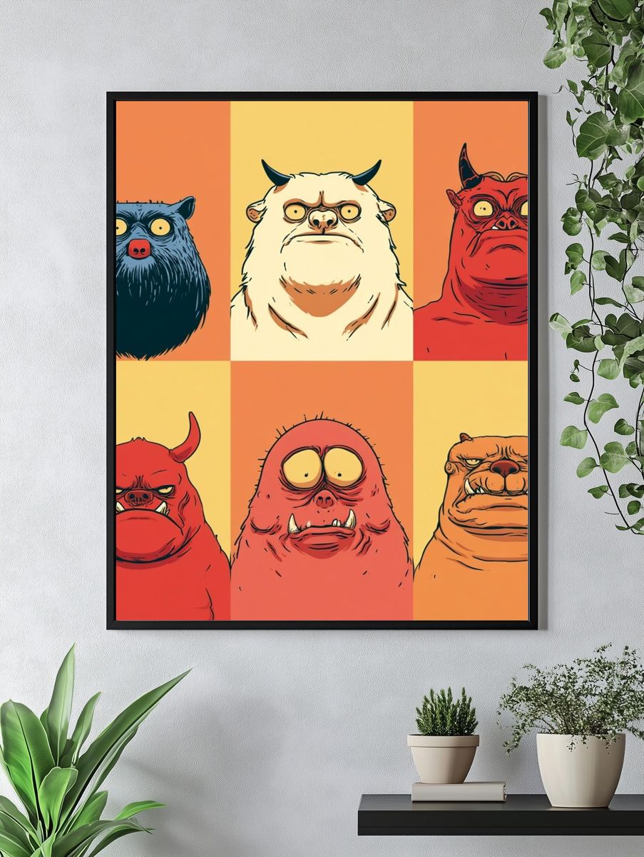 Monster Faces Illustration Poster. — room view 4