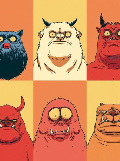 Monster Faces Illustration Poster. poster