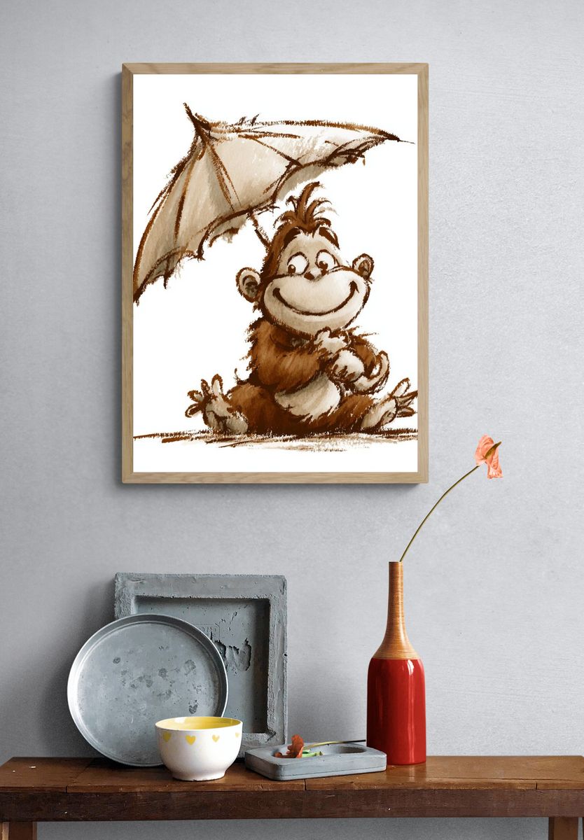 Smiling Monkey Watercolor Poster. — room view 3