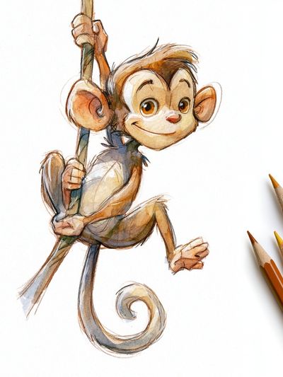 Playful Monkey Watercolor Poster. poster