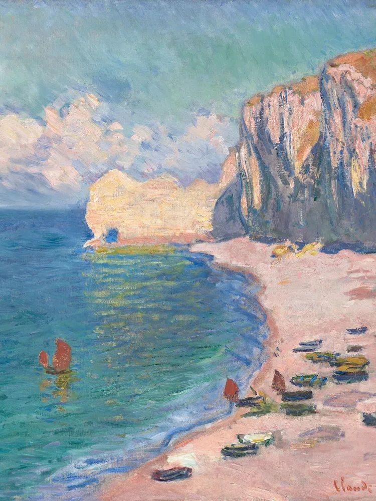 Etretat: Beach and Falaise d'Amont by Claude Monet — Art Print. poster detail