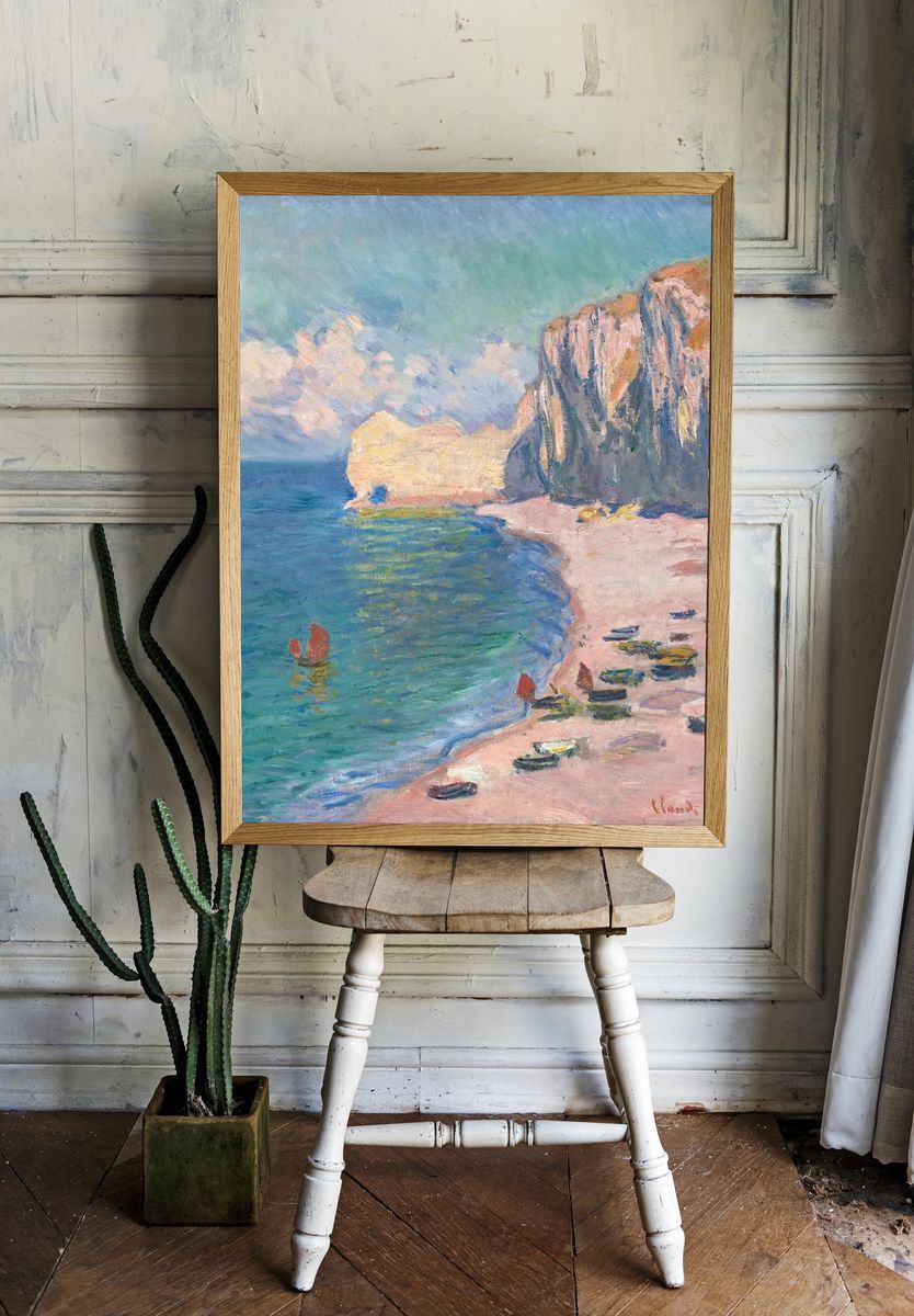 Etretat: Beach and Falaise d'Amont by Claude Monet — Art Print room preview