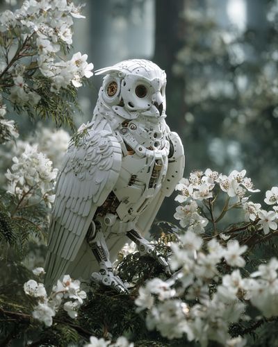 Mechanical Owl in Bloom — Digital Art Print. poster