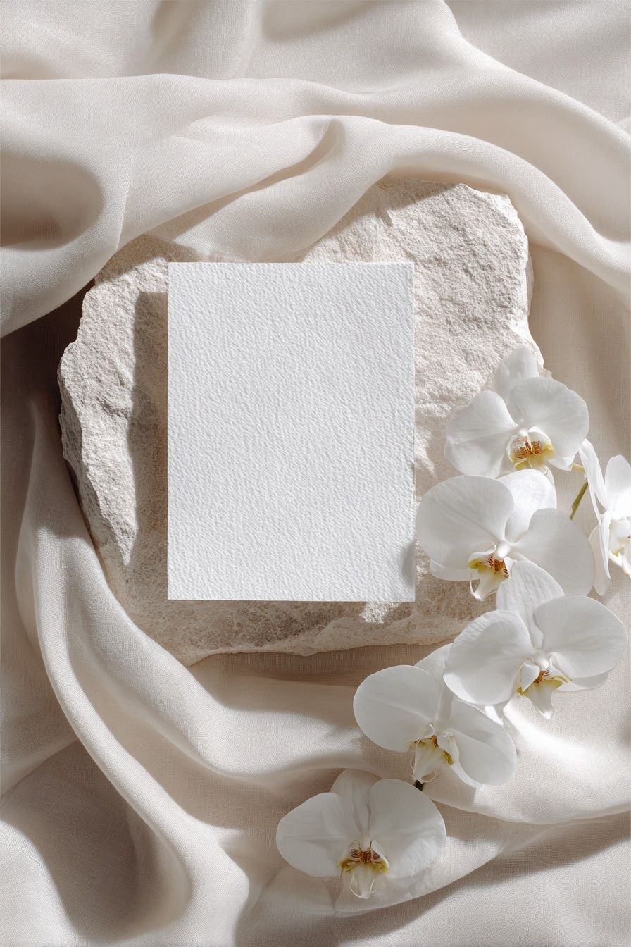 White Orchid and Stone — Minimalist Print. poster — minimalist art