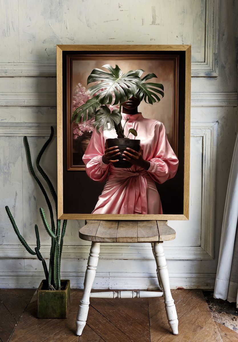 Monstera Portrait Illustration Poster. room preview