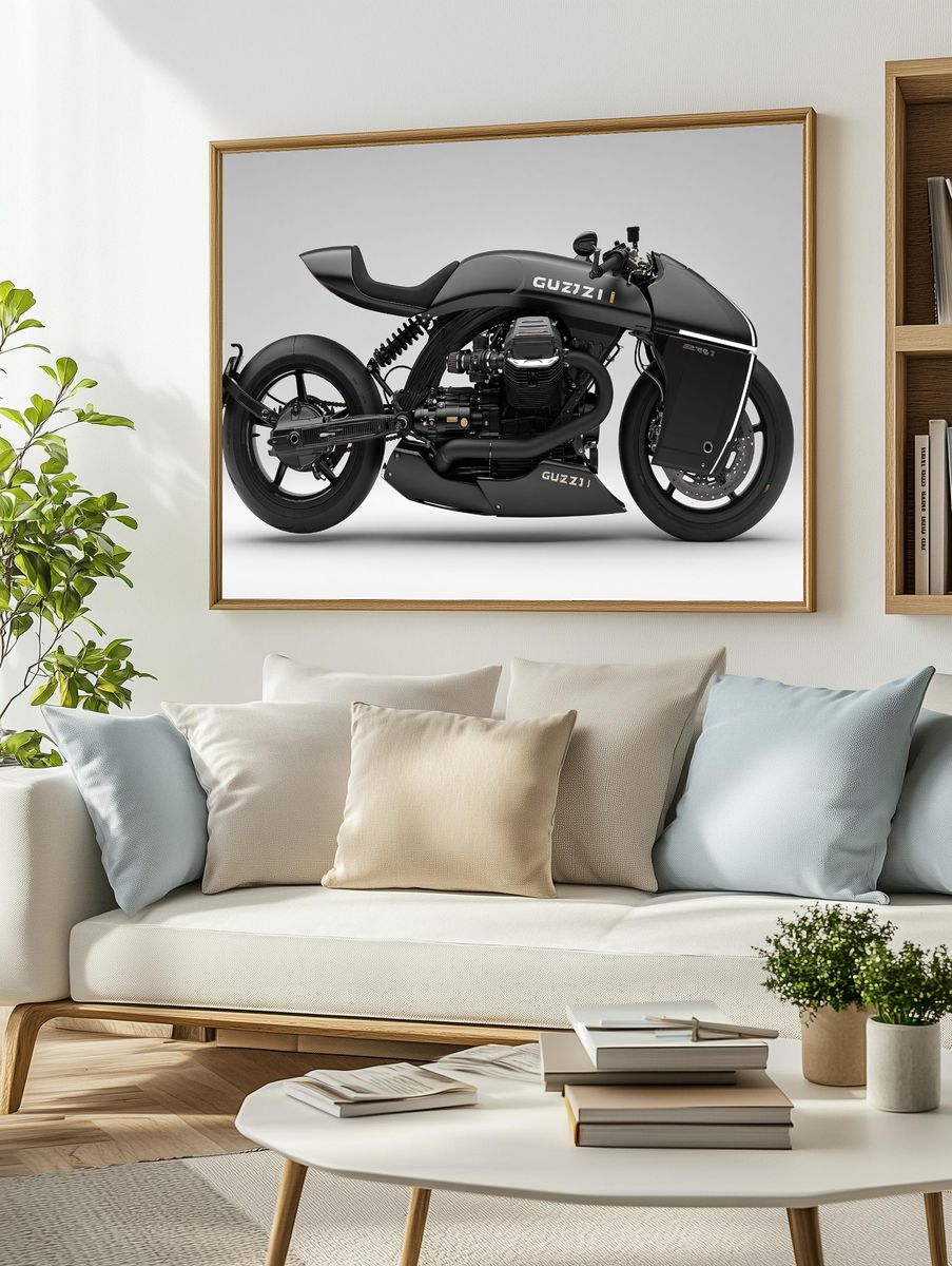 Moto Guzzi Custom Motorcycle Photography Poster. — room view 2