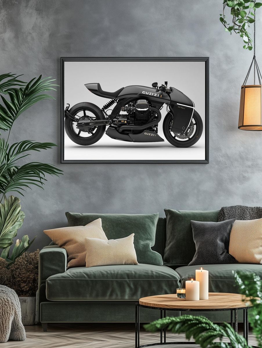Moto Guzzi Custom Motorcycle Photography Poster. — room view 4
