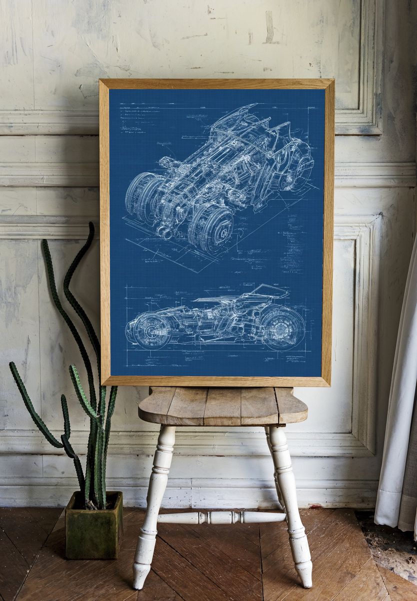 Futuristic Motorcycle Blueprint Poster. room preview