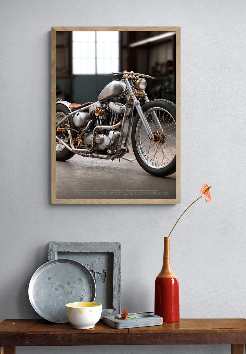Custom Chopper Motorcycle Photography Poster. — room view 3