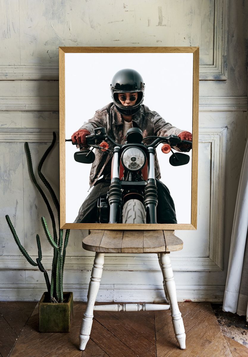 Motorcycle Rider Portrait Print. — room view 1