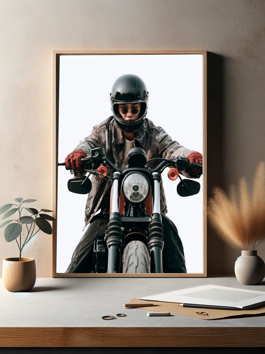 Motorcycle Rider Portrait Print. — room view 2
