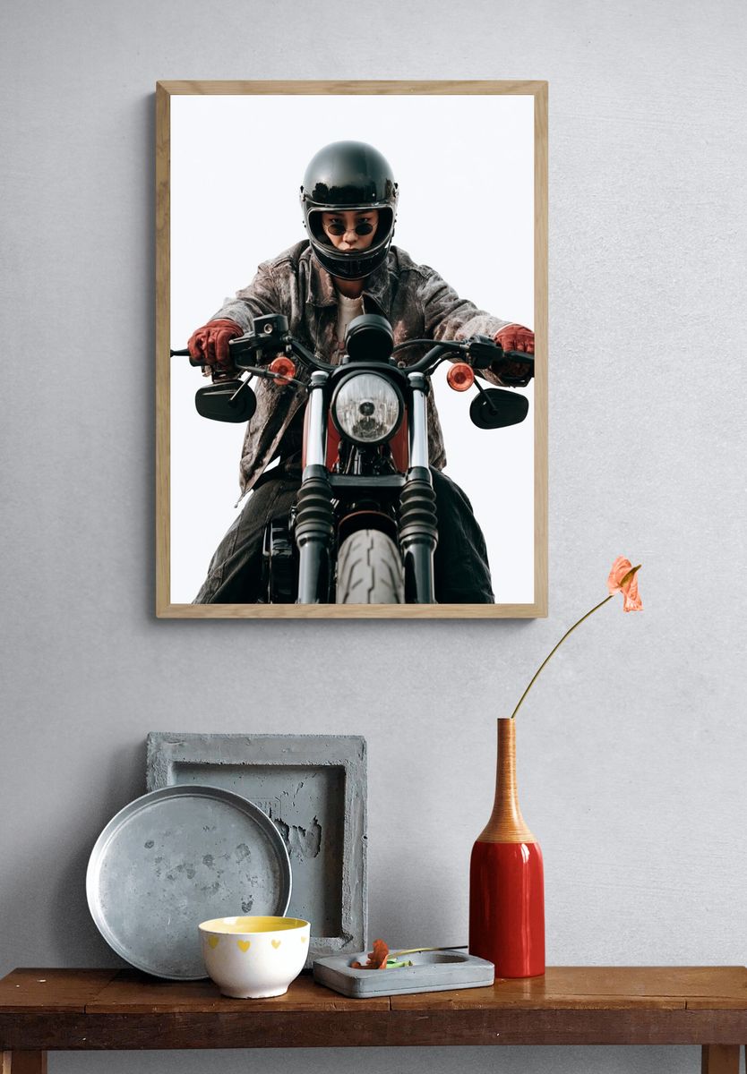 Motorcycle Rider Portrait Print. — room view 3