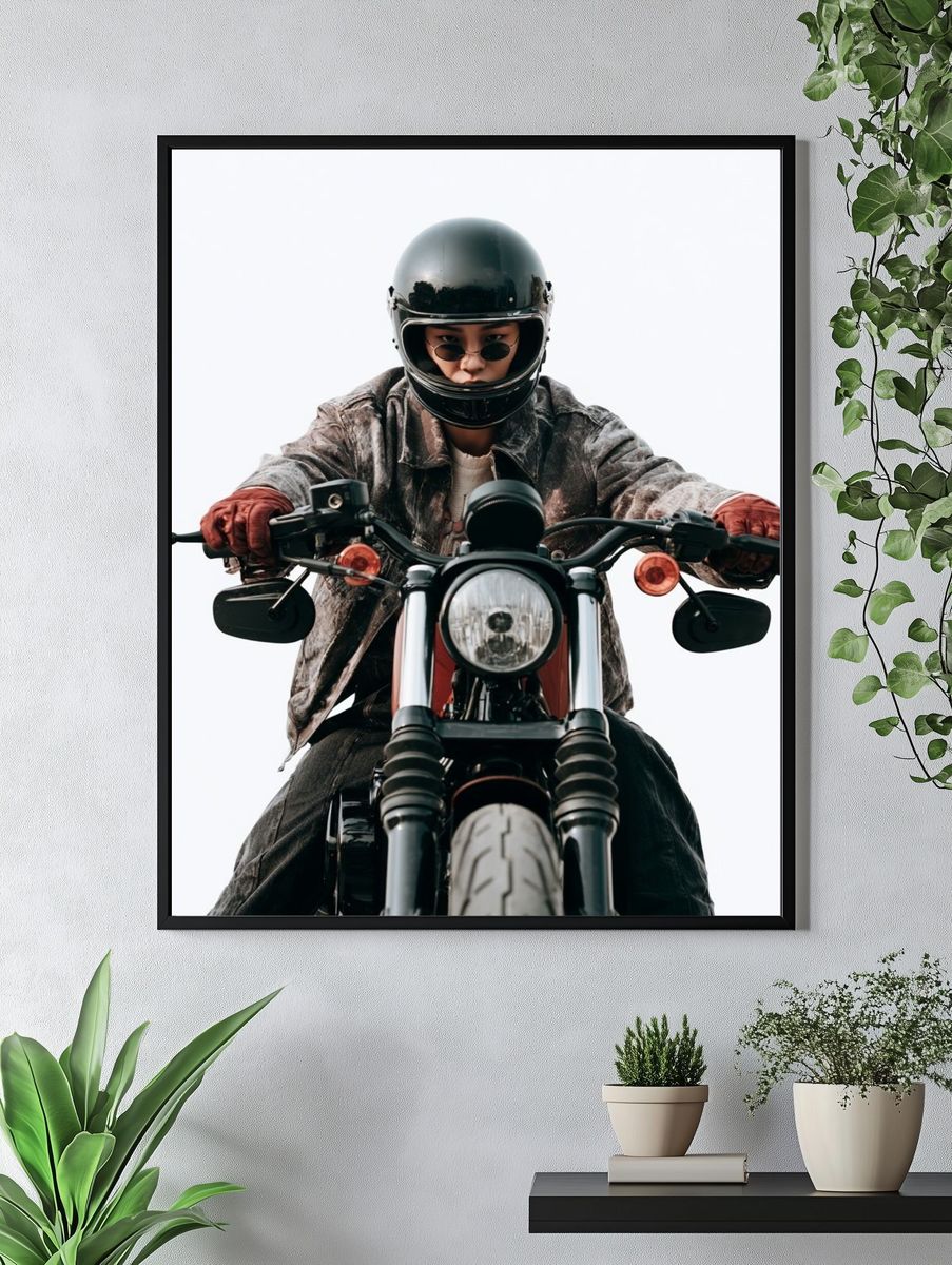 Motorcycle Rider Portrait Print. — room view 4