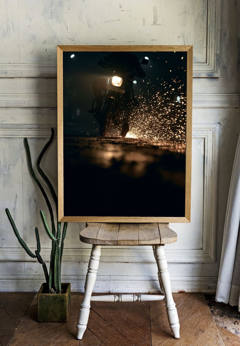 Motorcycle Sparks Photography Poster. — room view 1