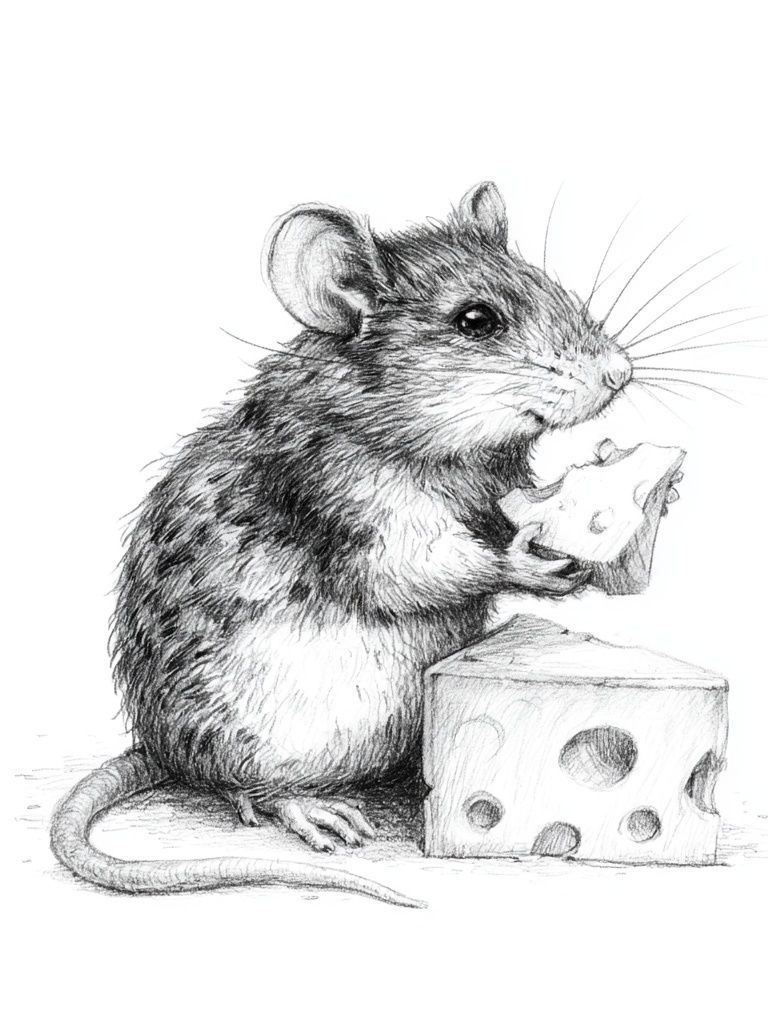 Mouse with Cheese Illustration Poster. poster — animals art