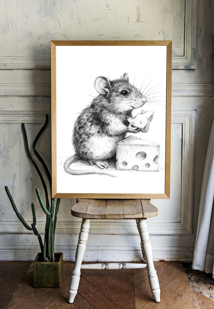 Mouse with Cheese Illustration Poster. — room view 1